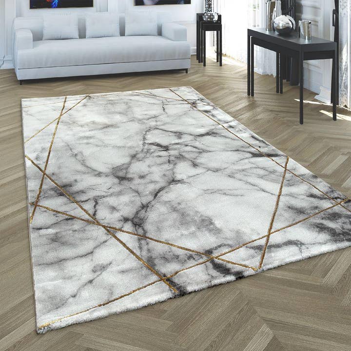 Marble Patten Area Rug in Gold Cream for Living Room with Contour Cut for wholesale by Paco Home