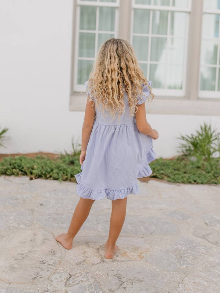 Adorable Sweetness - Wholesale Top & Short Set - Kids - Girls Periwinkle Ruffle Hi-Lo Retro Check Spring Short Set
