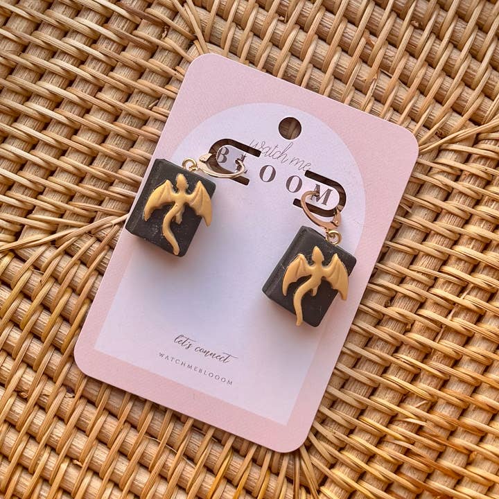 Watch Me Bloom - Wholesale Dangle Earrings - Fantasy Book Inspired Dragon Book Dangles | Polymer Clay0