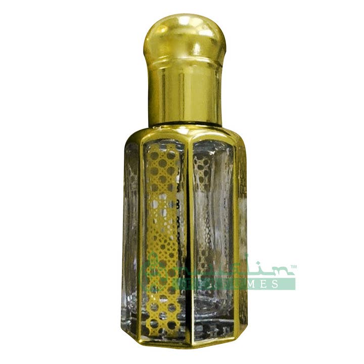 12ml Gold Glass Perfume Bottle – Arabesque Geometric Design Essential Oil Attar Roll-On for wholesale by IndoMode