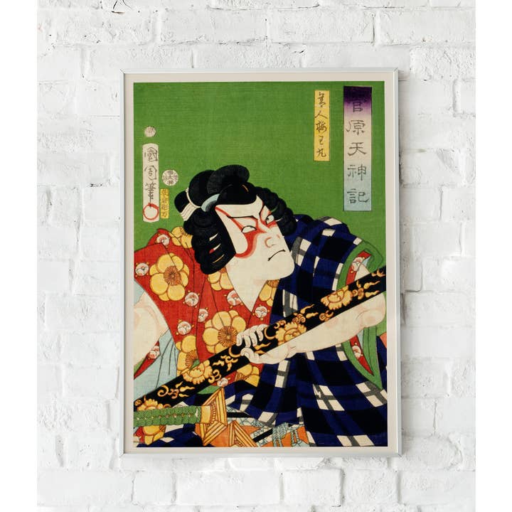 Japanese Samurai with Sword by Kunichika for wholesale by Rock Paper Scissors Wall Art