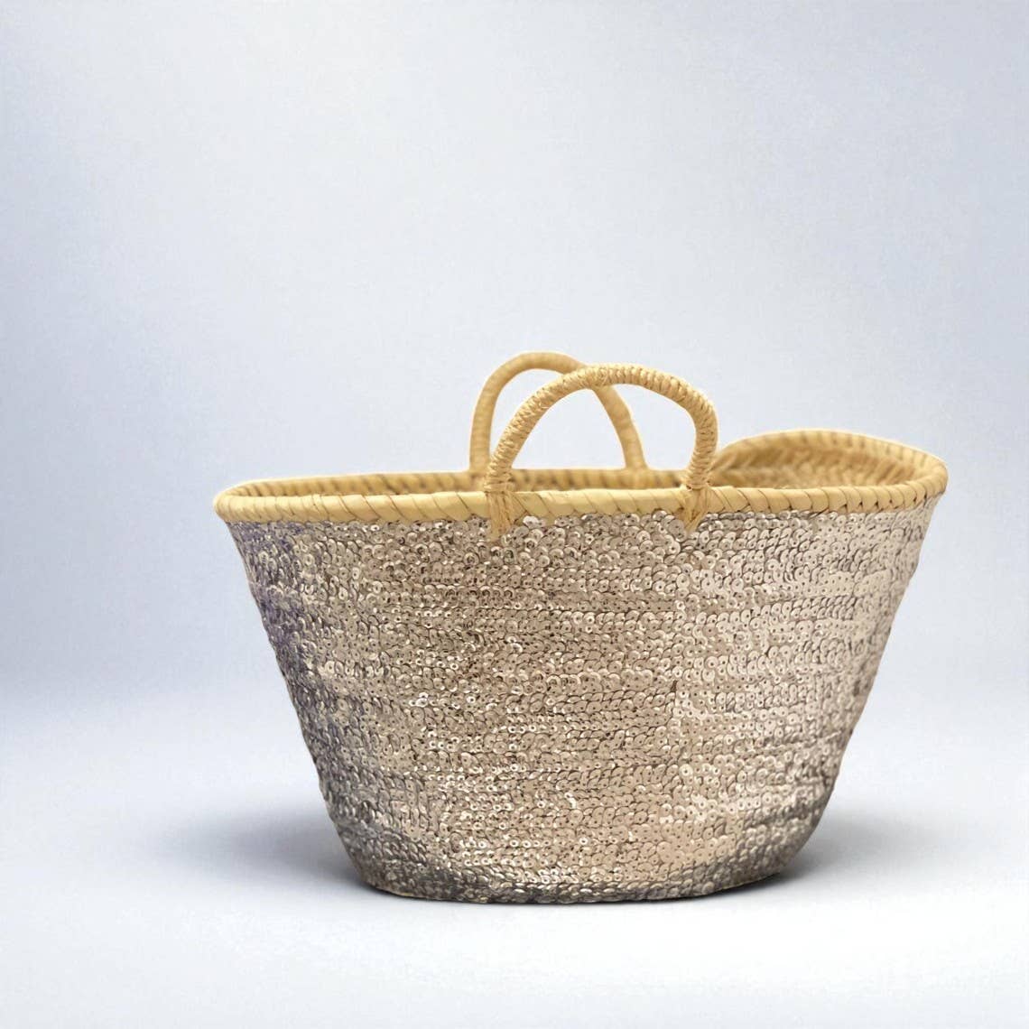 HandmadeBestSeller - Wholesale Beach Bag - Handcrafted Straw Basket with Sequins – Gold & Silver2