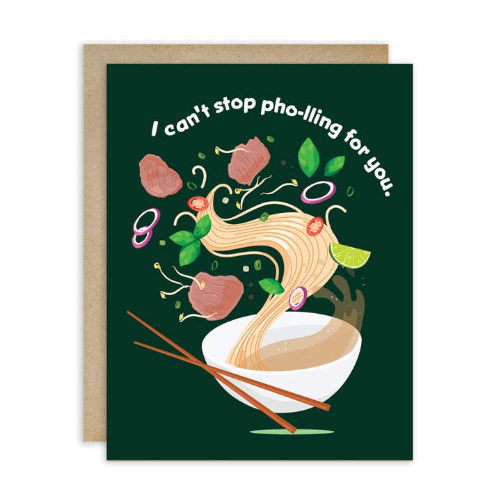 Cute Asian Cards - Wholesale Love Card - Pho-lling For You | Funny Asian Card with Vietnamese Pho Bowl