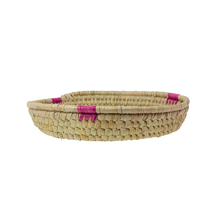 Global Crafts - Wholesale Decorative Tray - Hand-woven Palm Tray Basket with Pink Detail2
