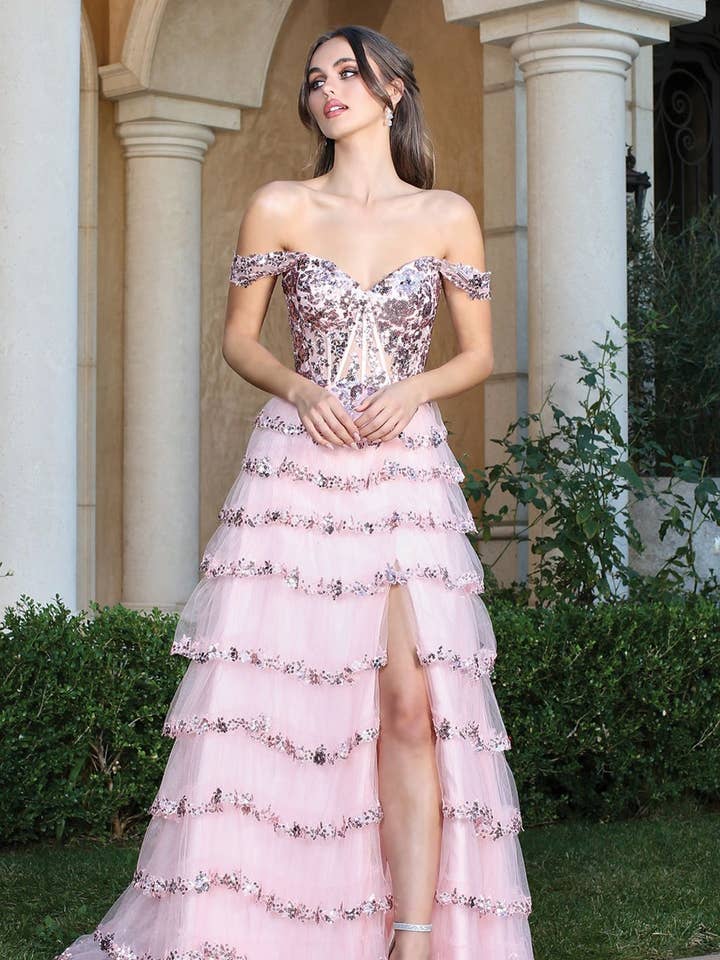 Adora Design 3213 Off Shoulder Sequin A Line Long Formal Prom Dress for wholesale by LA Merchandise