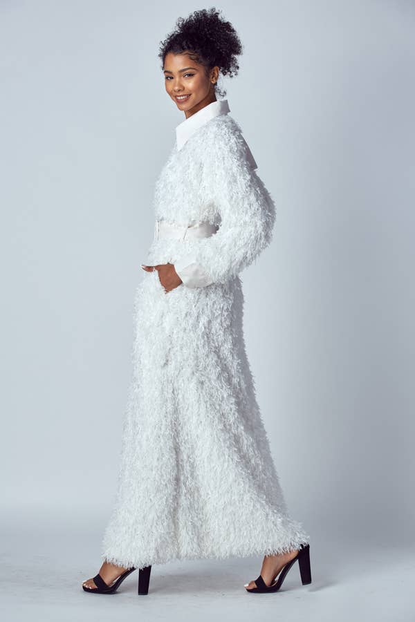 QMP Moda - Wholesale Jacket - Women's - FAUX OSTRICH FUR MAXI JACKET WITH BELT  8