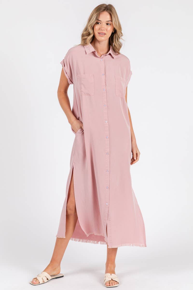 ZiA Apparel - Wholesale Jurk - Dames - Maxi spijkerjurk met korte mouwen en overhemdstijl13