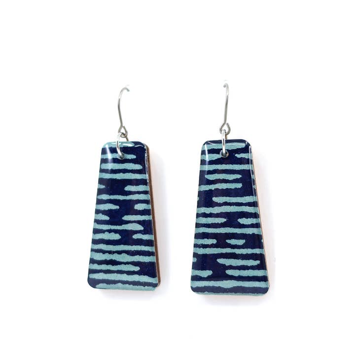 Navy and blue Japane Katazome paper dangles - Long rectangle for wholesale by autumn + tree