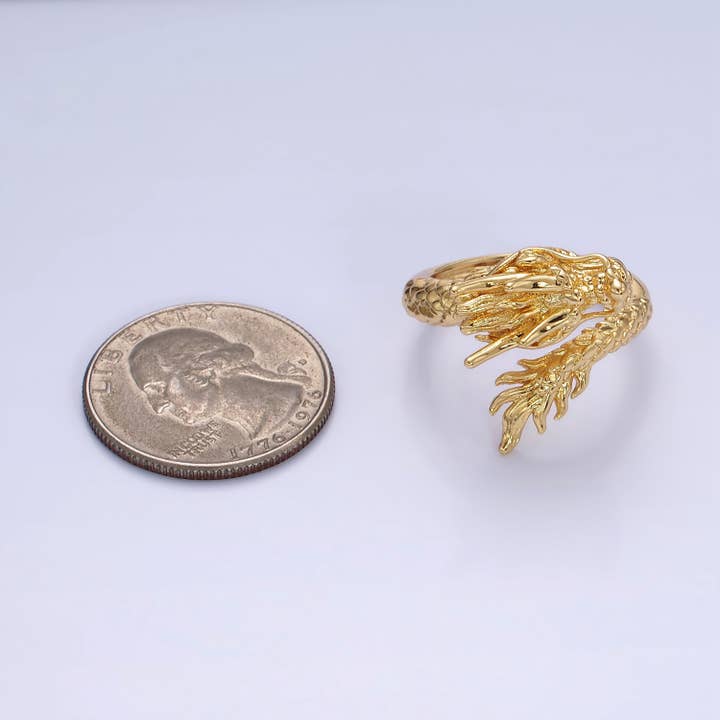 Aim Eternal - Wholesale Cocktail/Statement Ring - 14K Gold Filled Artisan Scaled Dragon Wrap Ring | O13601