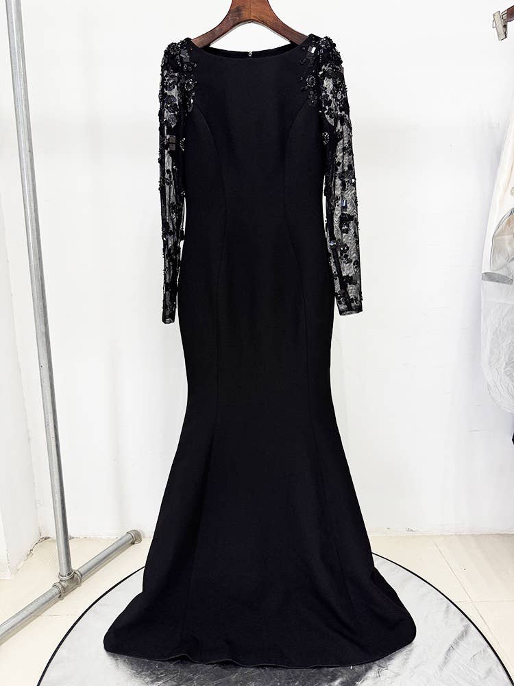 Productseeker - Wholesale Gown - Women's - DR862Y Mesh Patchwork Beaded Rhinestone Long Evening Dress8