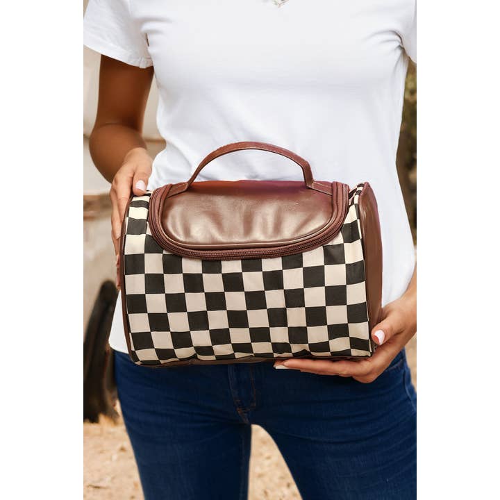 Fashion-W Checkered PU Leather Zipper Makeup Bag for wholesale by fashionworks