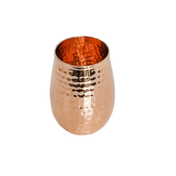 Butte Copper Company - Wholesale Wine Glass - Shiny Hammered Copper Stemless Wine Glass