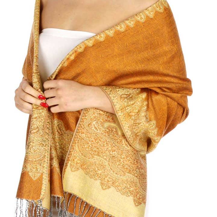 SERENITA - Wholesale Scarf - Women's - Pashmina Scarf Paisley Border Reversible Wrap Wedding Shawl 0