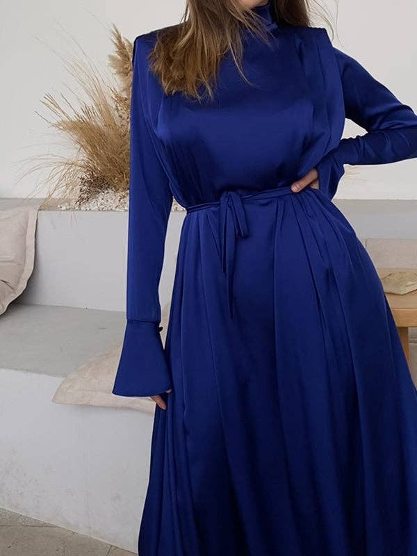 FurDecoration - Wholesale Dress - Women's - A-Line High Neck Pleated Long Sleeve Blouse13