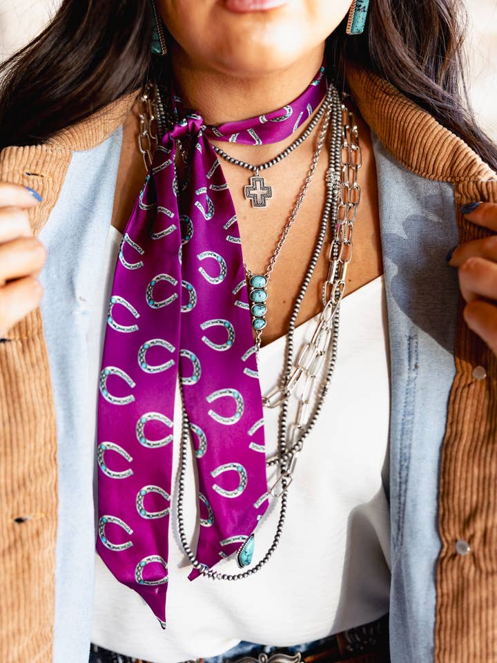 Purple Silk Twilly Scarf with Silver and Turquoise for wholesale by West & Co.