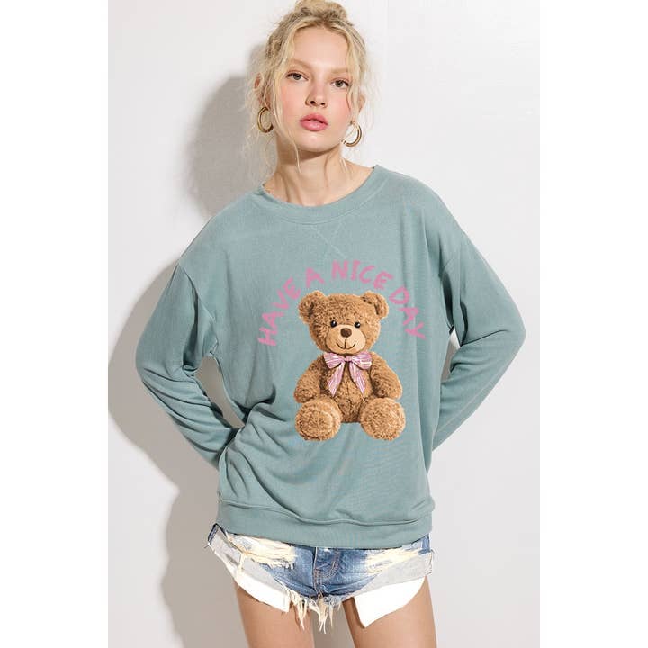 Phil Love - Wholesale Graphic Sweatshirt - Women's - Teddy bear Print Soft Sweatshirts Loose Fit Top