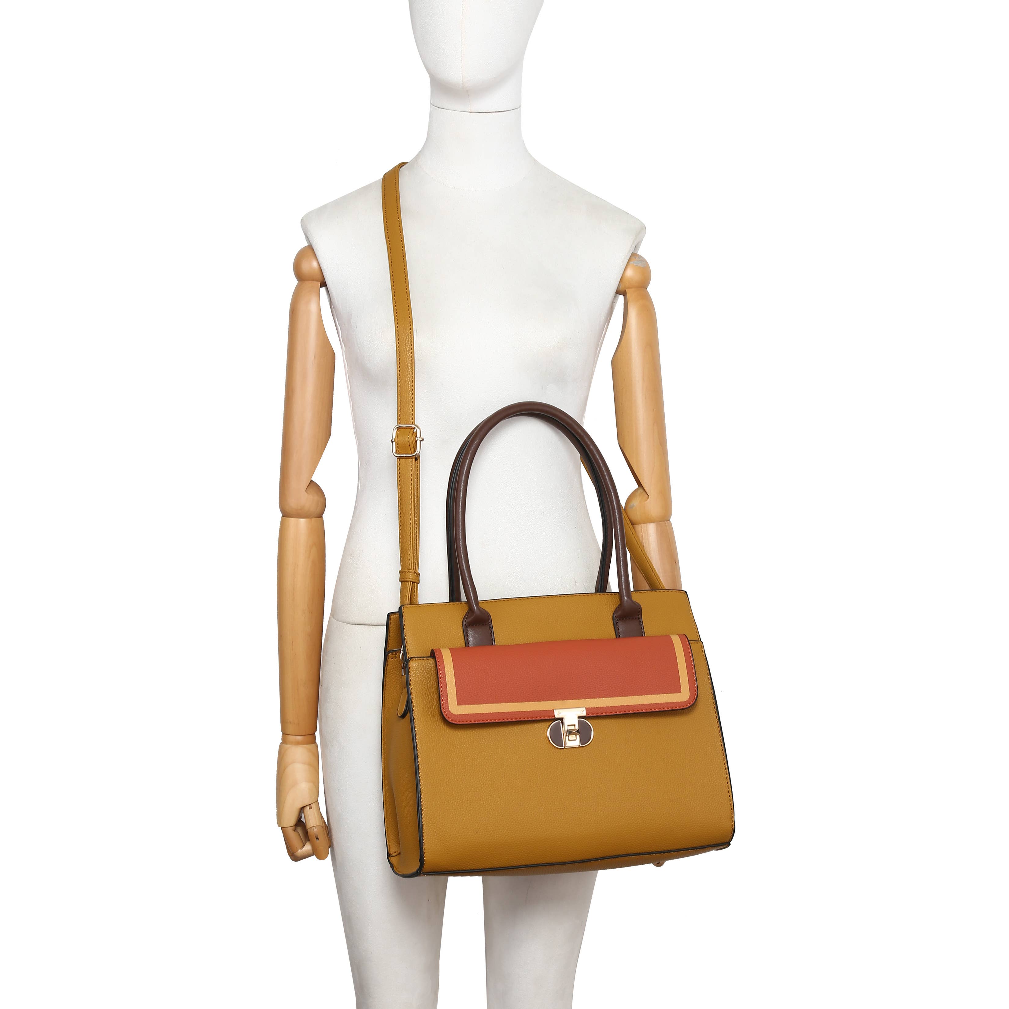 Papaya Fashion Ltd - Vente Tote bag – femme - Sac fourre-tout et sac à bandoulière MCZ2411-Mult-2en1 Twist Lock Colour Block6
