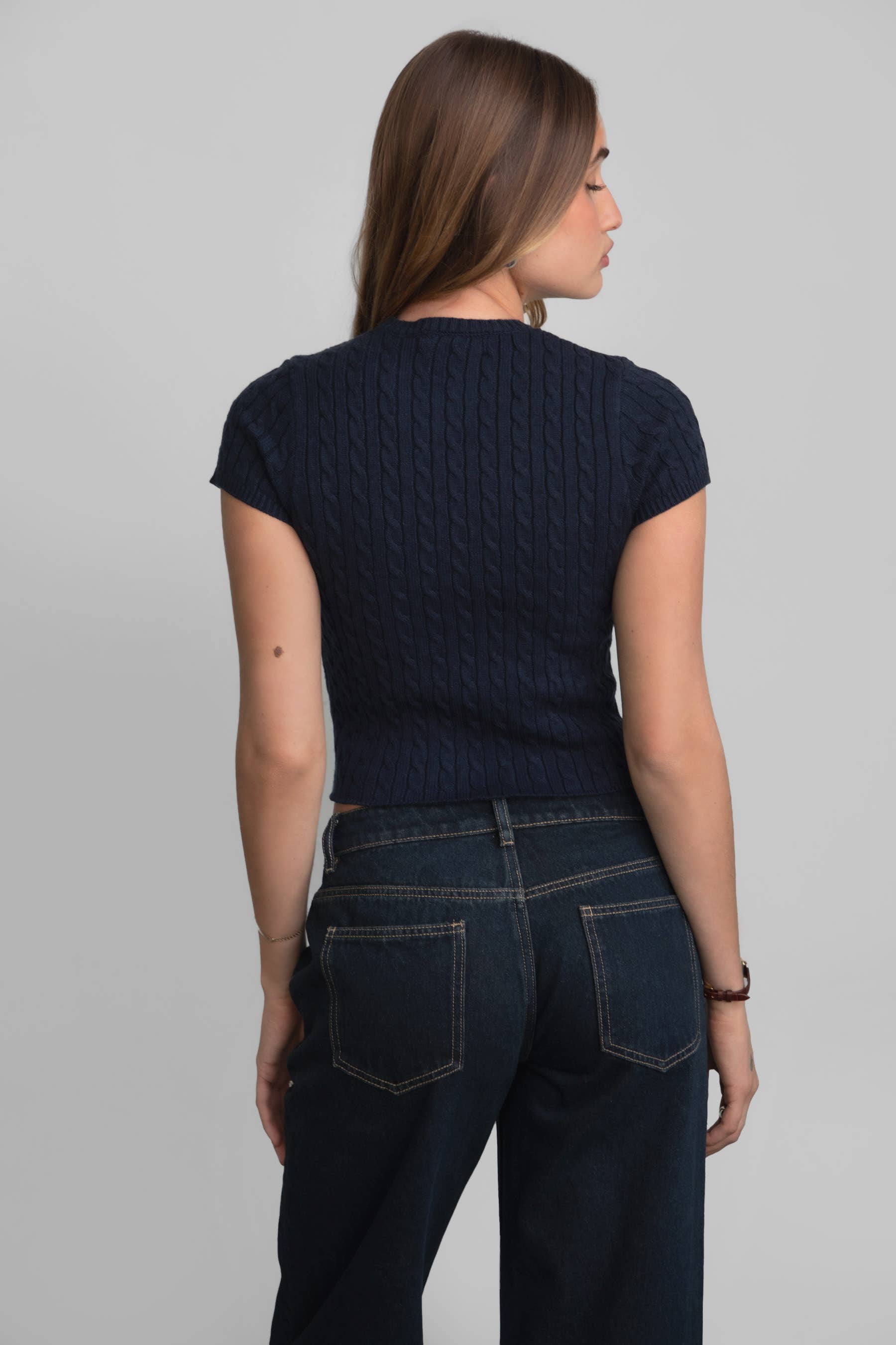 TICTOC - Wholesale Knit Top - Women's - LAURENI Preppy Cable Knit Short Sleeve Top Sweater 14