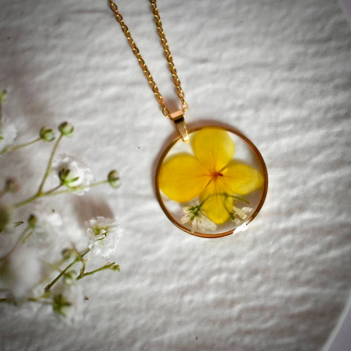 Yellow Hydrangea Necklace for wholesale by Rose & Bramley