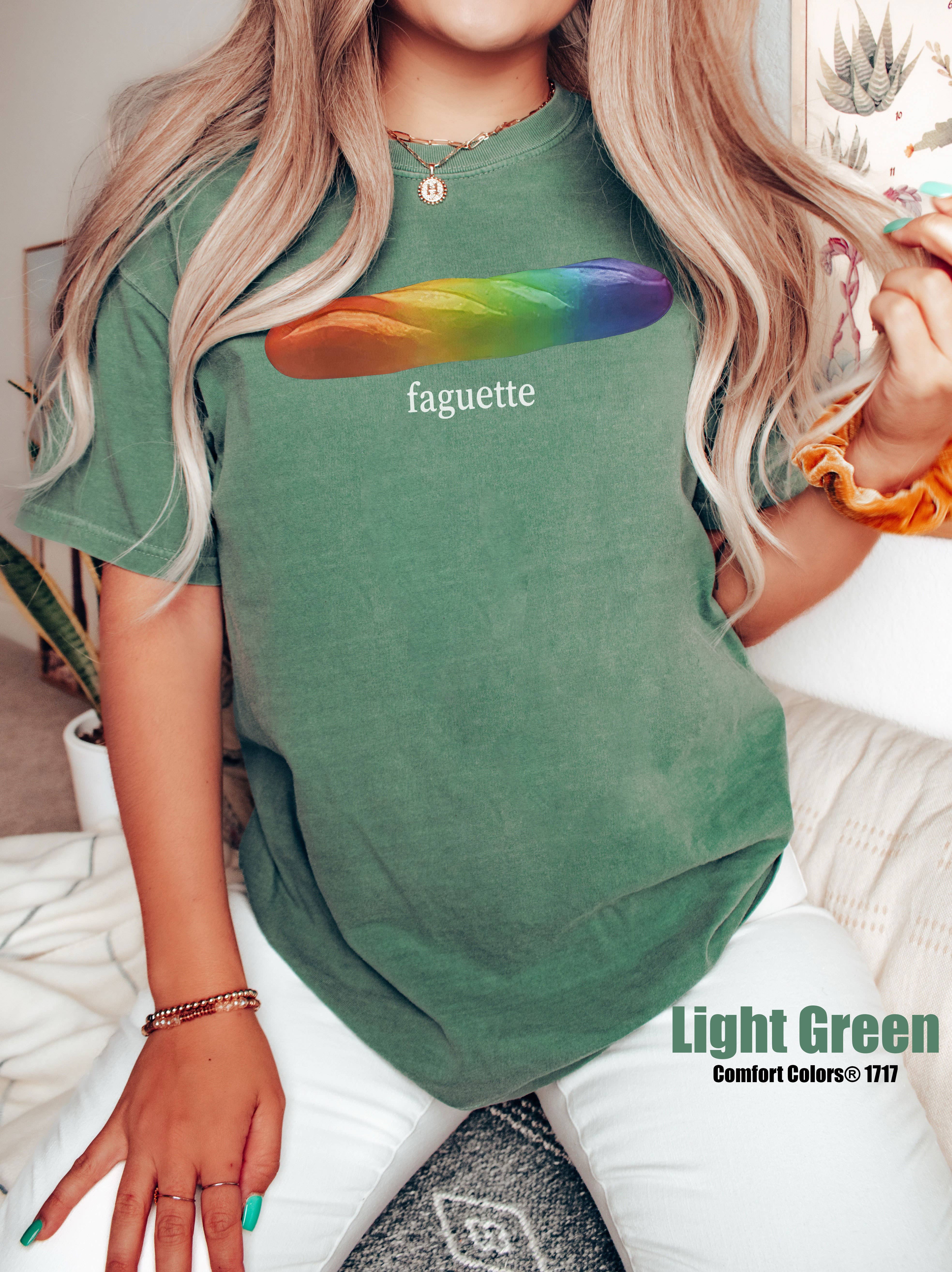 Glaime - Wholesale T-Shirt (Graphic) - Women's - Comfort Color Baguette Rainbow Shirt, Faguette LGBT Sweater