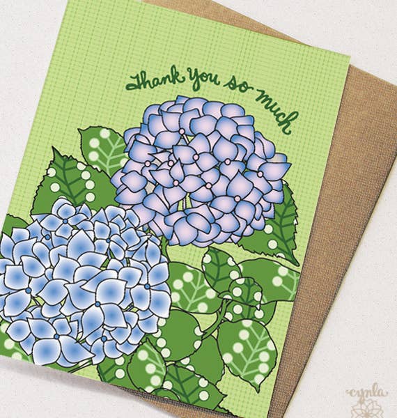 Cynla – wholesale Thank you card – BOX of 8 Hydrangea Thank You Cards, floral stationery1