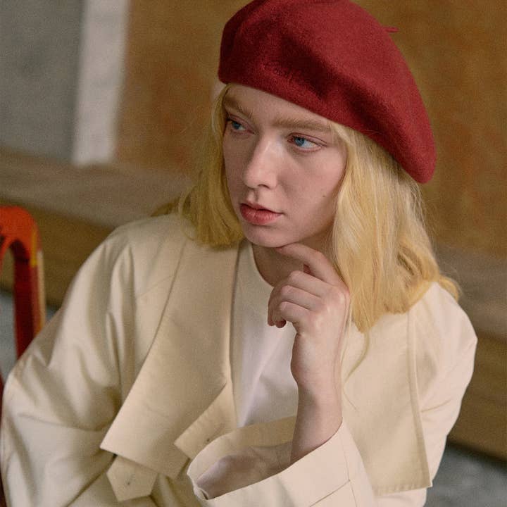 "Bon Chic" Wool Beret- Bordeaux Red for wholesale on Faire3