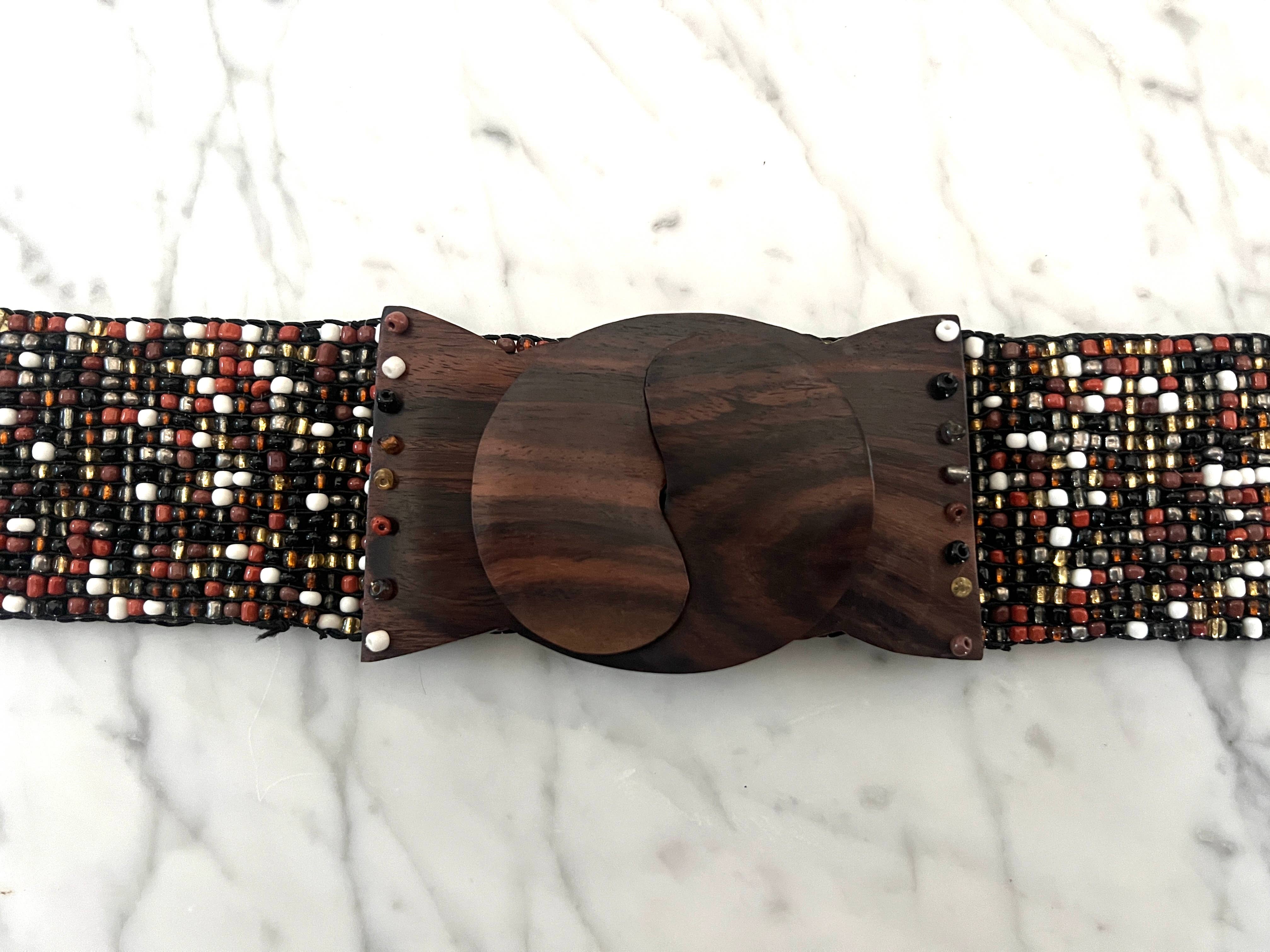 Erik & Mike – Cinto - Mulher por atacado – Cinto de contas de vidro com rolagem de madeira em Castanho Preto Branco Bronze0