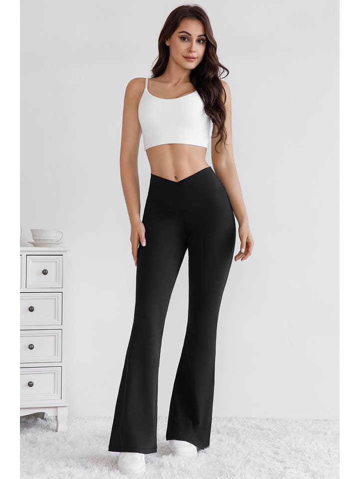 LA Society - Wholesale Athletic/Lounge Leggings - Women's - V Crossover High Waist Flared Leggings