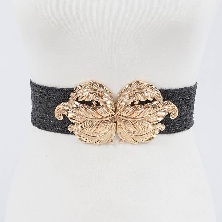 3AM BY H&D ACCESSORIES - Wholesale Belt - Women's - Leaf Metal Buckle Stretch Straw Belt