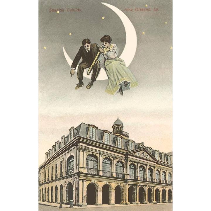 Postcard LU-260 Couple on Moon over Cabildo, New Orleans for wholesale by Found Image Press