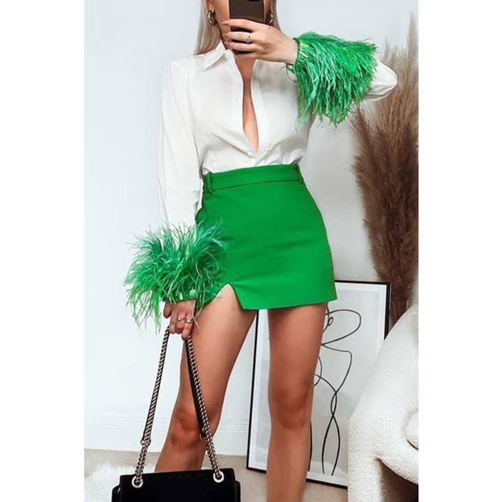 Paperdoll - Wholesale Button Down Shirt - Women's - Woman Long Sleeve Feather Top 9