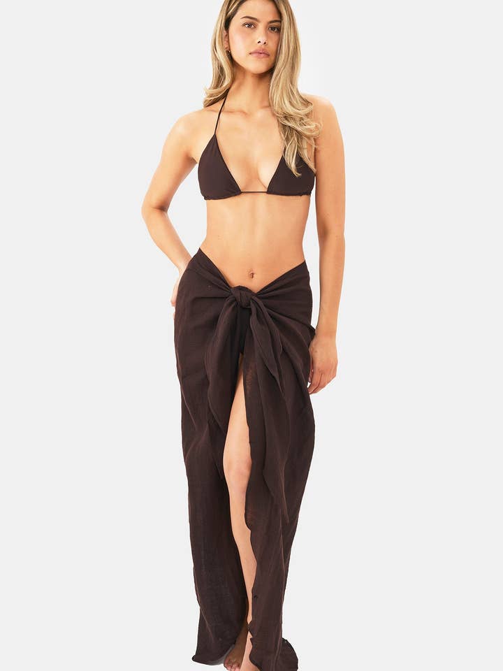 Capri Sarong Longo Castanho Nyud Swim Ajustável em Linho por atacado de Nyud Swim