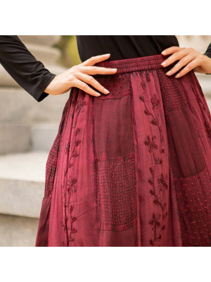 Young Threads - Wholesale Skirt - Women's - Women Patchwork Embroidered Maxi Skirt With Side Pockets3