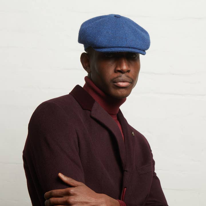 HARRISON -Royal Blue Harris Tweed Newsboy Cap- Made in Italy for wholesale by Dasmarca Hats