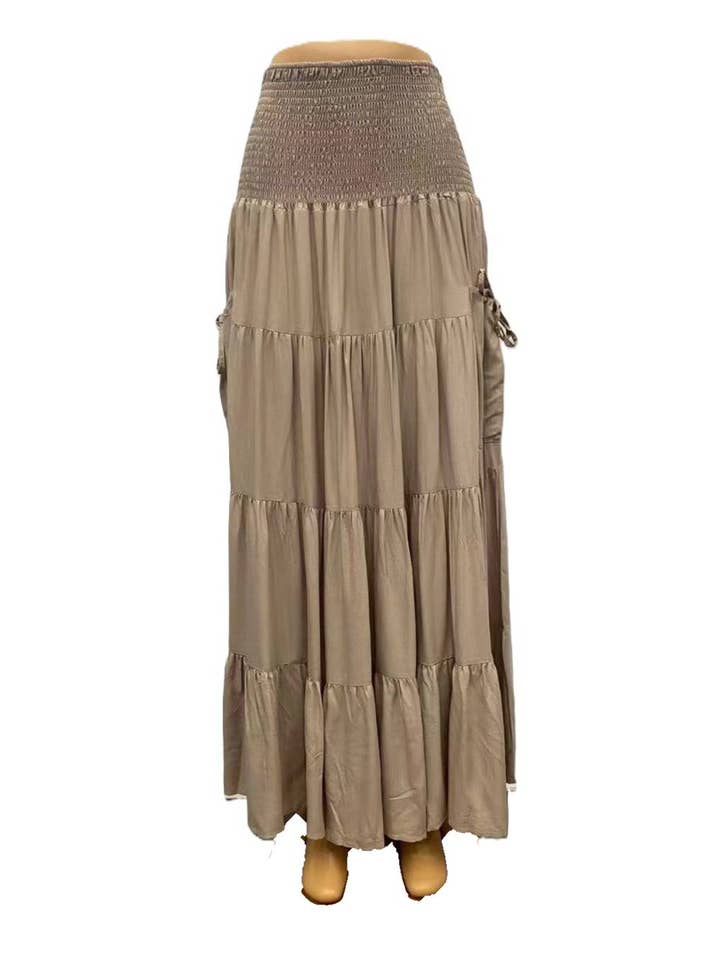 Rosa Clothing - Wholesale Skirt - Women's - Bohemian Loose Plain Pockets Wrap Skirts1