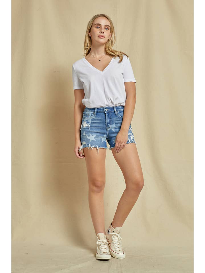 AMERICAN FLAG HIGH-RISE SHORTS WITH STAR PRINT DETAIL for wholesale on Faire