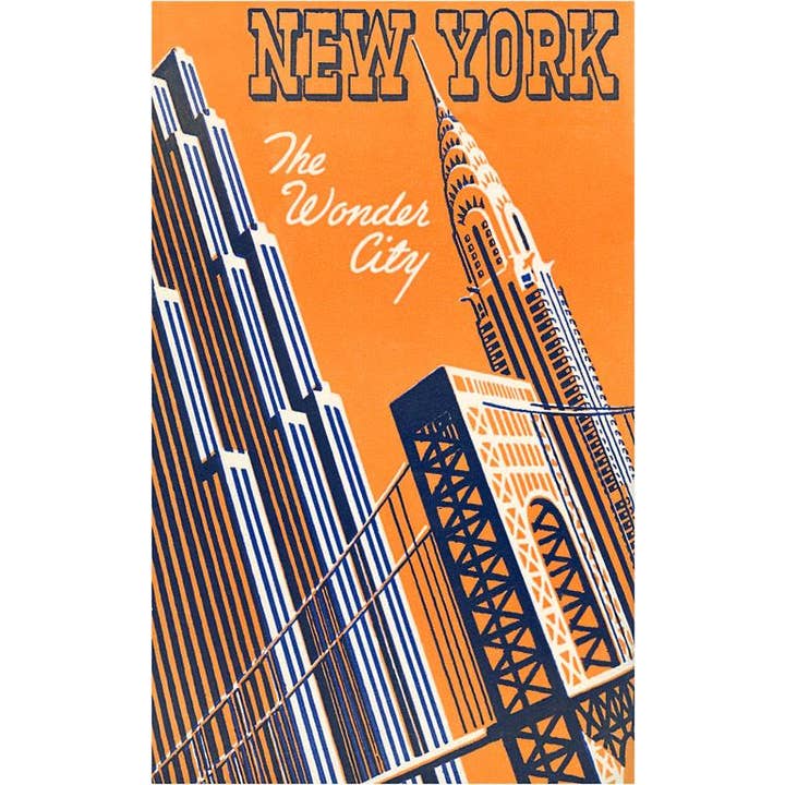 Postcard NY-792 Orange and Blue Graphic of New York City Sky for wholesale by Found Image Press