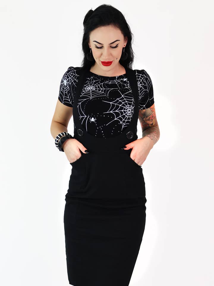 Black Retro Pencil Pinafore for wholesale by BONSAI KITTEN