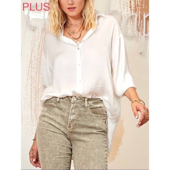 PLUS LIGHT SATIN BUTTON DOWN SHIRT for wholesale by Coloring You