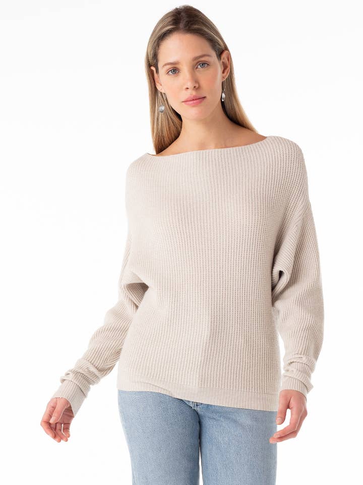 Waffle Cozy Boat Neck Pullover Sweater for wholesale by Lovestitch
