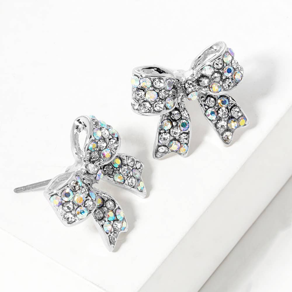 Sensibling Corp. - Wholesale Stud/Post Earrings - Crystal Rhinestone Pave Bow Stud Earrings
7