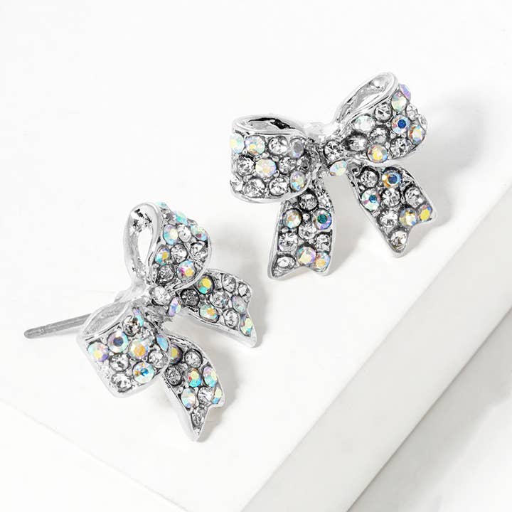 Sensibling Corp. - Wholesale Stud/Post Earrings - Crystal Rhinestone Pave Bow Stud Earrings
7