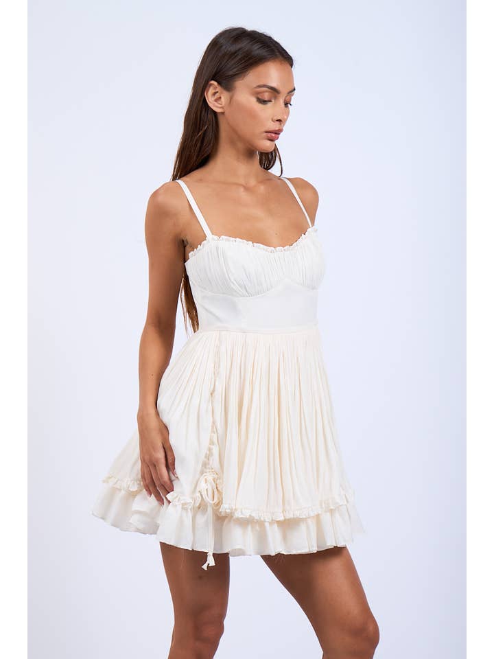 Sky to Moon - Wholesale Dress - Women's - -SATIN TIE POINT DOUBLE LAYERED RUFFLE MINI DRESS