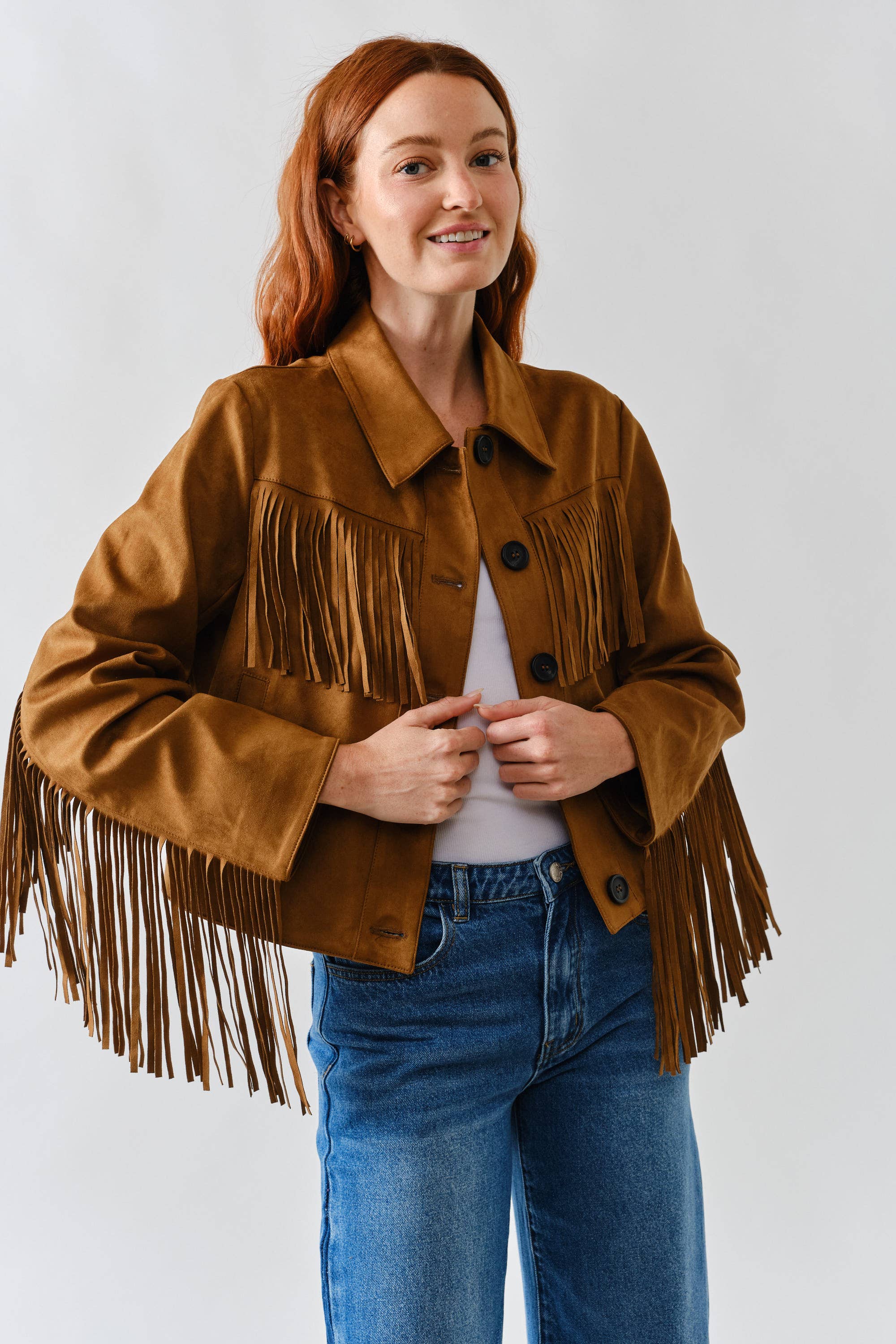 Aaron & Amber - Wholesale Leather Jacket - Women's - MAJ3277 FAUX SUEDE FRINGE JACKET8