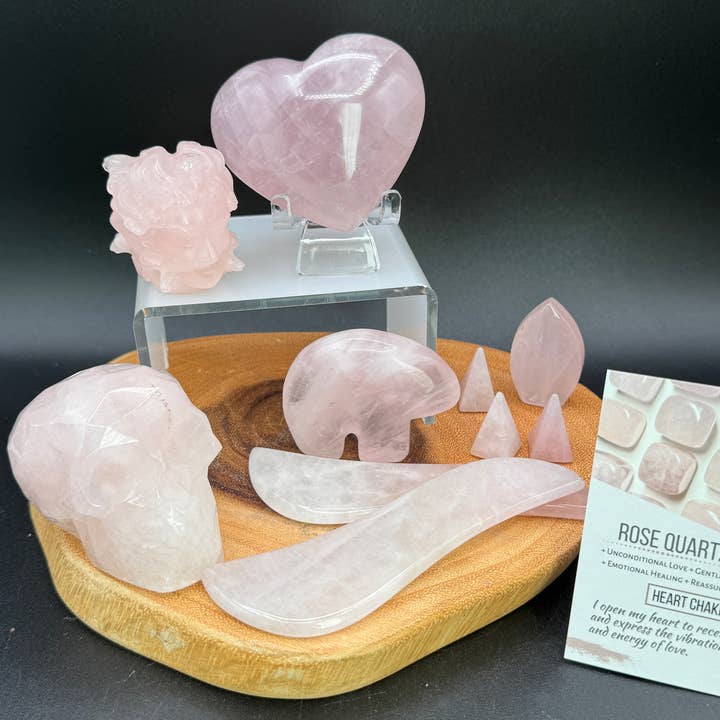 10 pc Rose quartz skull heart bear Medusa bundle H170 for wholesale by The 7 Directions