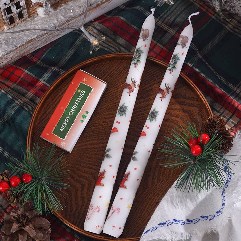 Candles Meta - Wholesale Tapered Candle/Candlestick - 25cm Smokeless Christmas Decorative Printed Taper Candle12
