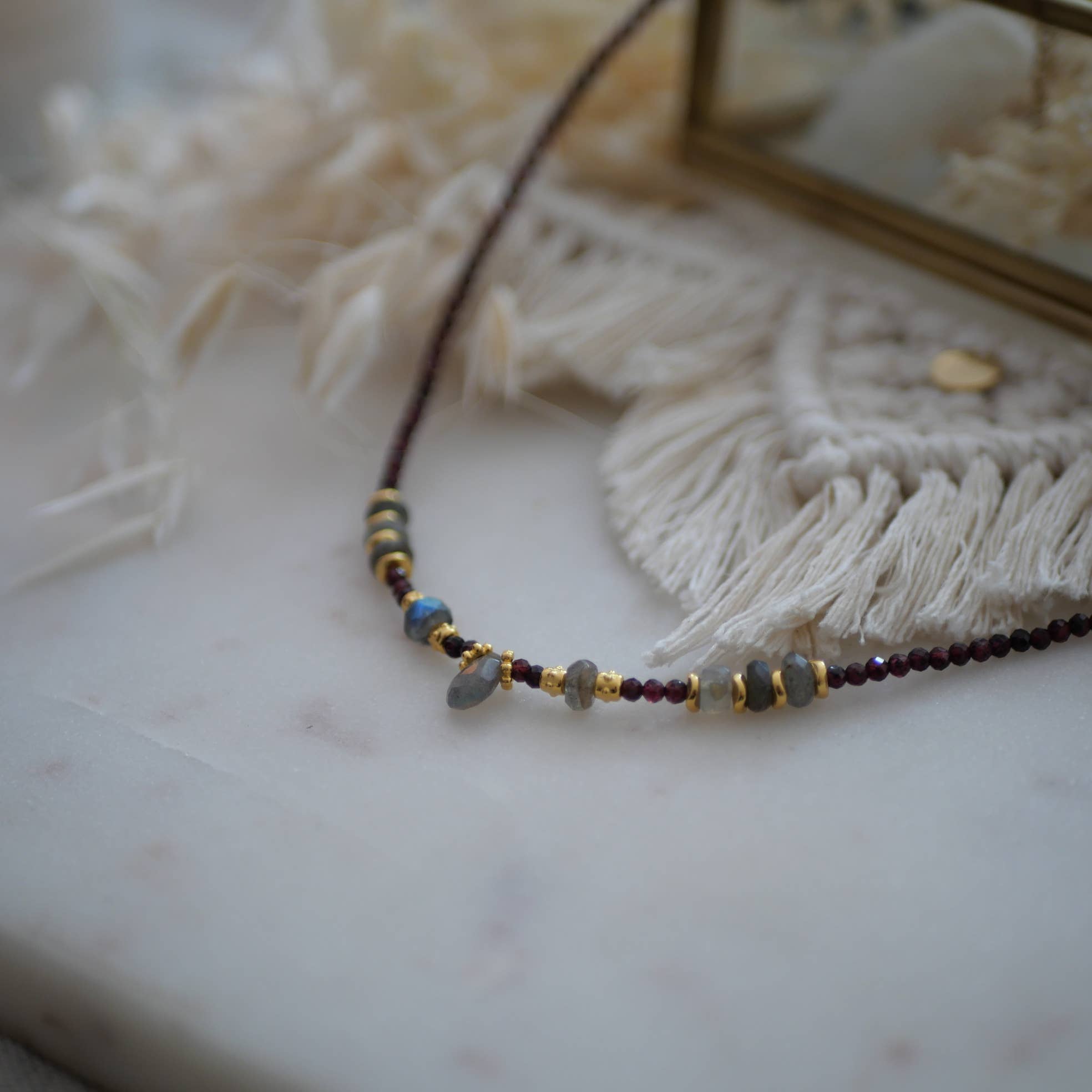 GINANDGER - Vente Collier de perles - Collier Indali en acier inoxydable avec grenats4