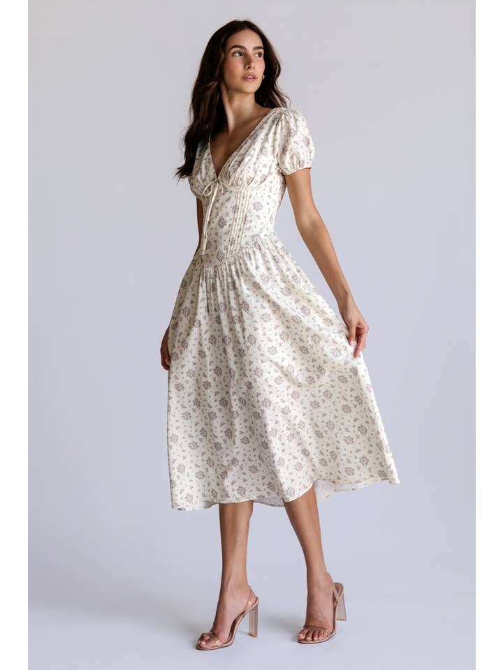 JD7949 - FLORAL FIT AND FLARE MIDI DRESS for wholesale on Faire4