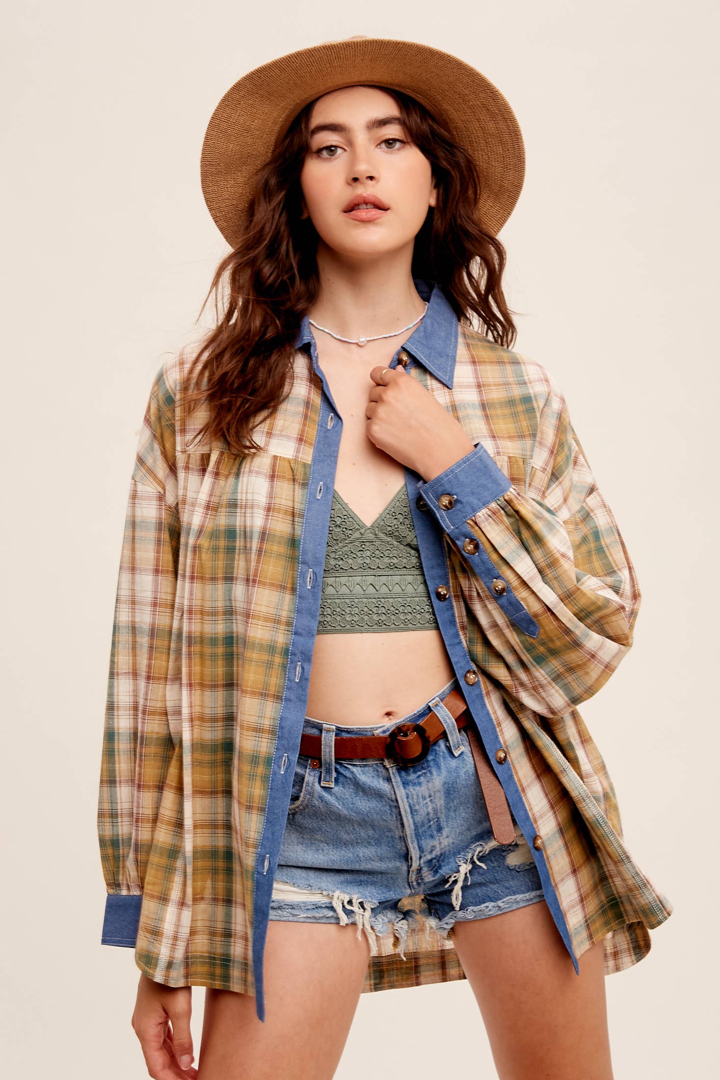 Listicle - Wholesale Button Down Shirt - Women's - Mixed Plaid Oversized Button-Down Shirt LJ020510