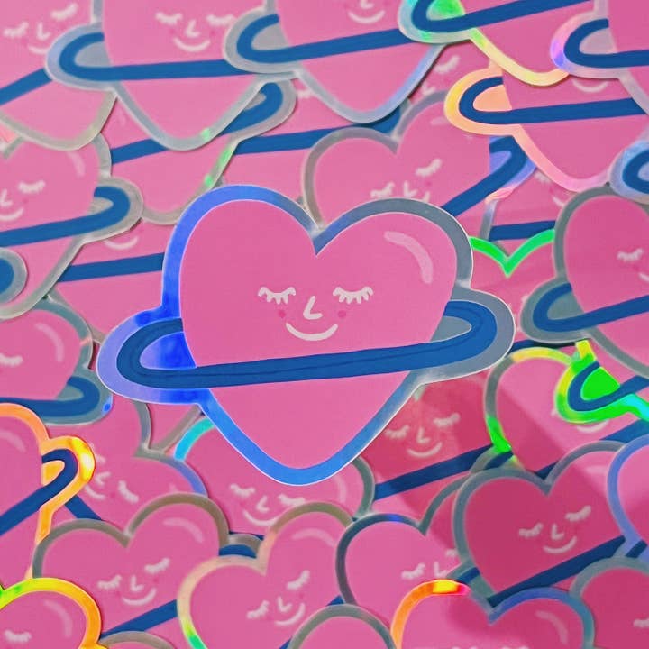 illustrationlisa – wholesale Sticker – Holographic Heart Planet Vinyl Sticker3